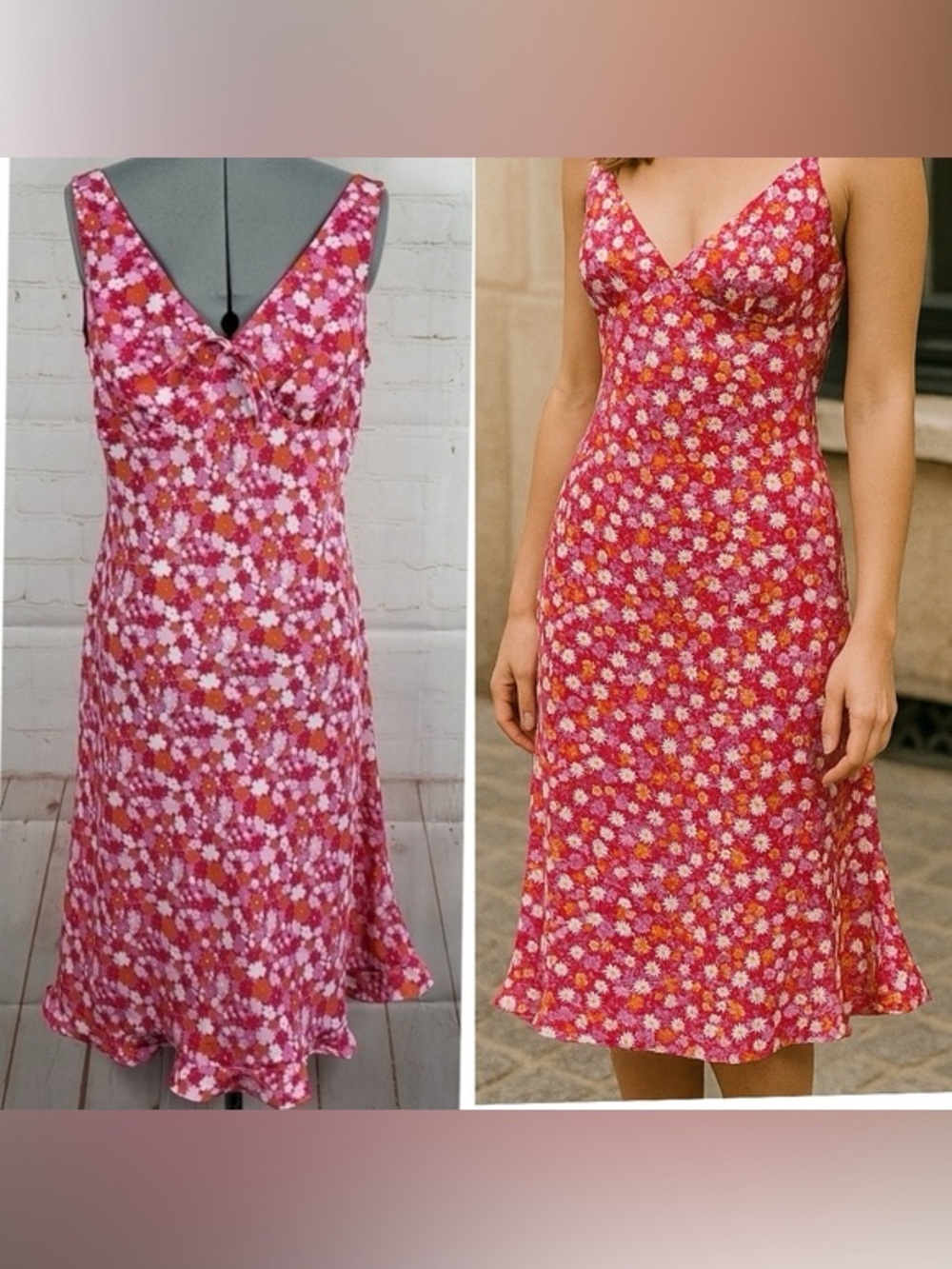 Express y2k 90s 2000s vtg vintage Pink Floral Tie-Front Slip Dress midi sm boho